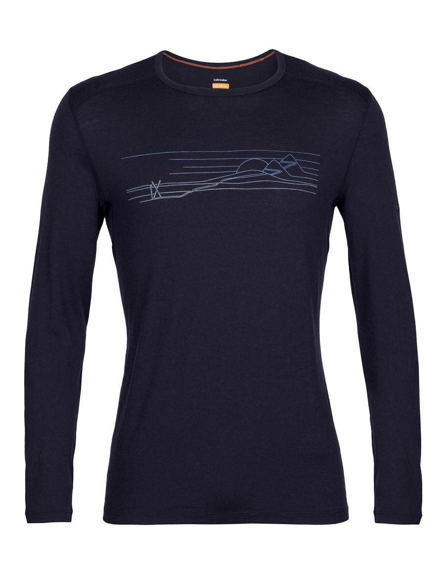 Icebreaker Merino 200 Oasis Long Sleeve Crewe Ski Stripes Miesten Base Layers Laivastonsininen | FI 1366WNBY